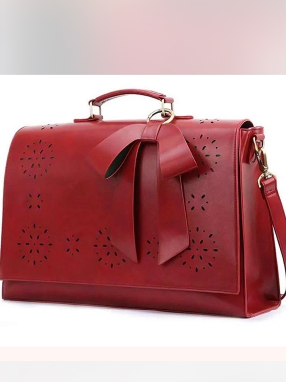 Walasa  new scarlet  laser cut leather messenger bag with bow